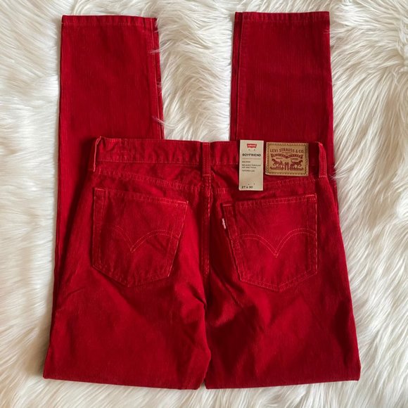 NEW Levi's Red Corduroy Boyfriend Jeans Size 27 - Picture 5 of 6